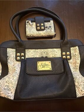 Sullen Black and Ivory Stud Accent Tote with Matching Wallet